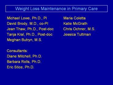 Weight Loss Maintenance in Primary Care