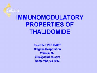 IMMUNOMODULATORY PROPERTIES OF THALIDOMIDE