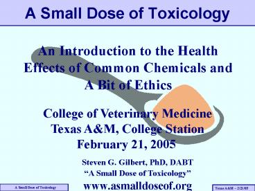 A Small Dose of Toxicology