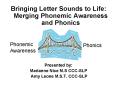Bringing Letter Sounds to Life: Merging Phonemic Awareness and Phonics PowerPoint PPT Presentation