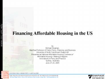 Financing Affordable Housing in the US