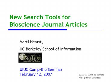 New Search Tools for Bioscience Journal Articles