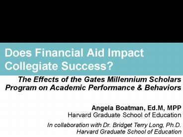 Does Financial Aid Impact Collegiate Success