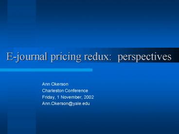 Ejournal pricing redux: perspectives