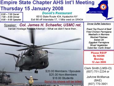 Speaker: Col. James H. Schaefer, USMC ret.