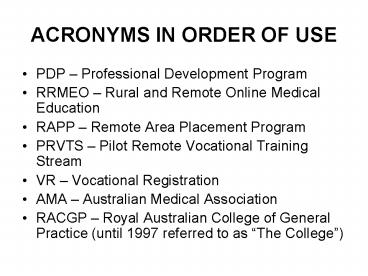 ACRONYMS IN ORDER OF USE