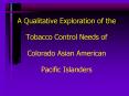 A Qualitative Exploration of the Tobacco Control Needs of Colorado Asian American Pacific Islanders PowerPoint PPT Presentation