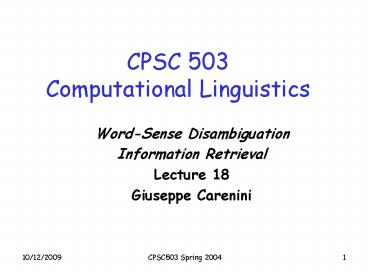 CPSC 503 Computational Linguistics