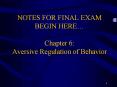 NOTES FOR FINAL EXAM BEGIN HERE Chapter 6: Aversive Regulation of Behavior PowerPoint PPT Presentation