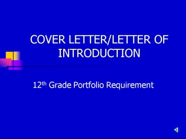 COVER LETTERLETTER OF INTRODUCTION