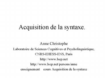 Acquisition de la syntaxe.