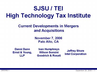 SJSU TEI High Technology Tax Institute