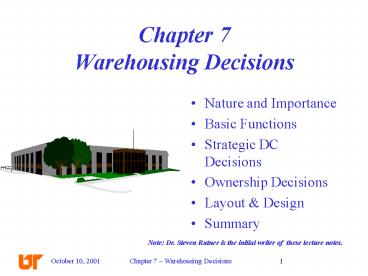 Chapter 7 Warehousing Decisions