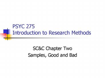 PSYC 275 Introduction to Research Methods