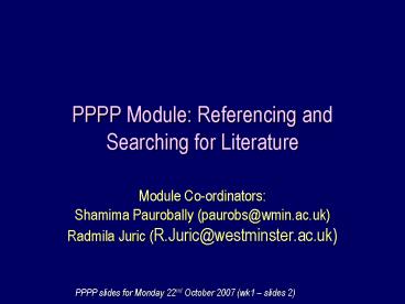 PPPP Module: Referencing and Searching for Literature