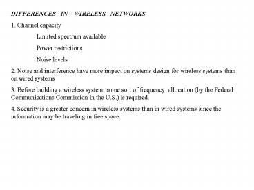 DIFFERENCES IN WIRELESS NETWORKS