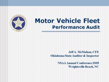 Motor Vehicle Fleet Performance Audit