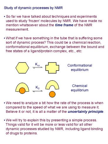 Study of dynamic processes by NMR
