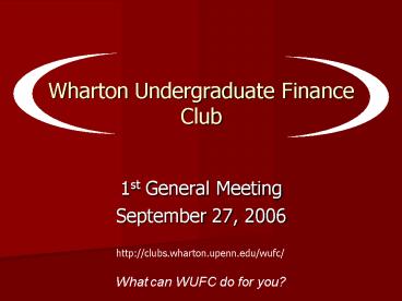 Wharton Undergraduate Finance Club