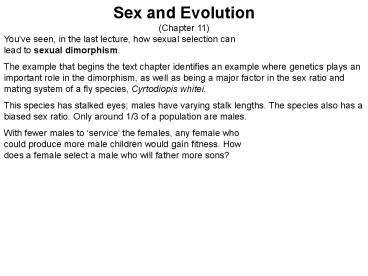 Sex and Evolution