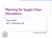 Planning for Supply Chain Disruptions