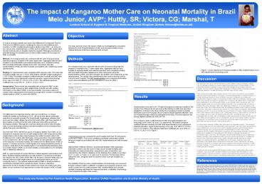 The impact of Kangaroo Mother Care on Neonatal Mortality in Brazil Melo Junior, AVP*; Huttly, SR; Victora, CG; Marshal, T London School of Hygiene