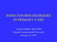 SOMATOFORM DISORDERS IN PRIMARY CARE