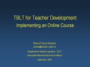 TBLT for Teacher Development Implementing an Online Course