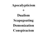 Apocalypticism   Dualism Scapegoating Demonization Conspiracism