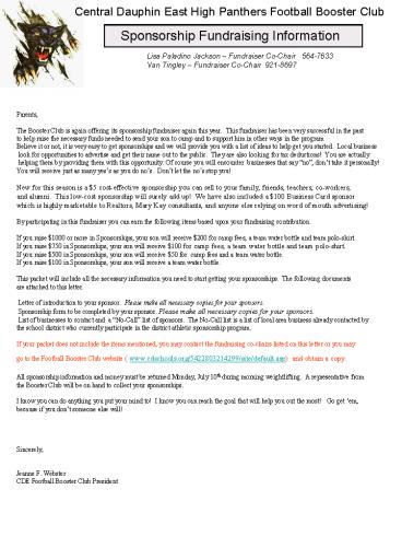 Sponsorship Fundraising Information