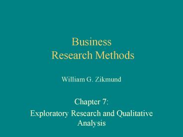 Business Research Methods William G' Zikmund