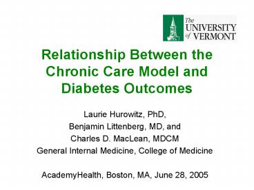Relationship Between the Chronic Care Model and Diabetes Outcomes