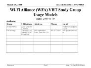 Wi-Fi Alliance (WFA) VHT Study Group Usage Models