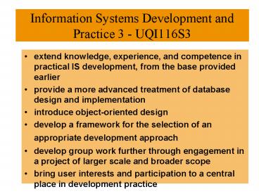 Information Systems Development and Practice 3 - UQI116S3