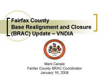 Fairfax County Base Realignment and Closure BRAC Update VNDIA