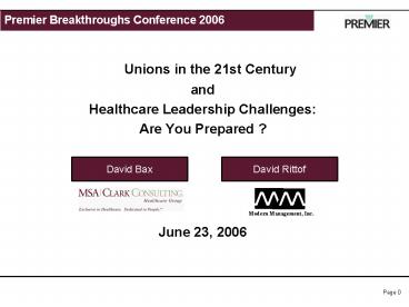 Premier Breakthroughs Conference 2006