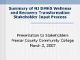 Summary of NJ DMHS Wellness and Recovery Transformation Stakeholder Input Process PowerPoint PPT Presentation