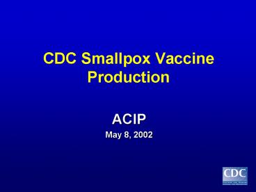 CDC Smallpox Vaccine Production