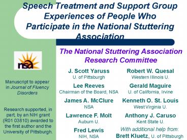 Speech Treatment and Support Group Experiences of People Who Participate in the National Stuttering Association