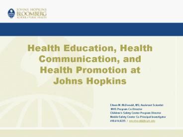 Health Education, Health Communication, and Health Promotion at Johns Hopkins