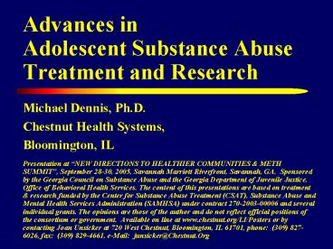 Advances in Adolescent Substance Abuse Treatment and Research