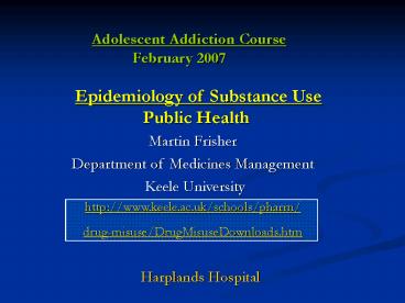 Epidemiology of Substance Use Public Health