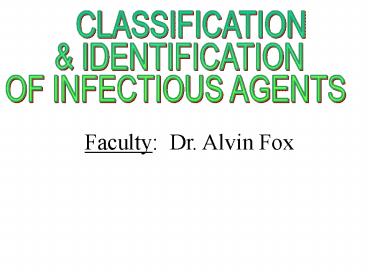 Faculty: Dr' Alvin Fox