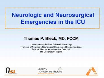 Neurologic and Neurosurgical Emergencies in the ICU