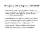 Demography and Ecology as a Field of Study