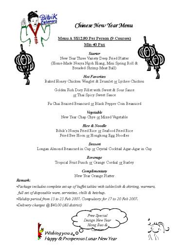 Menu A S$12'80 Per Person 9 Courses