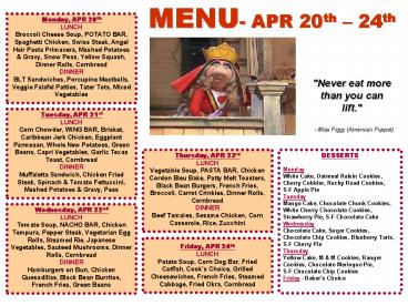 MENU APR 20th 24th