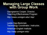 Managing Large Classes with Group Work