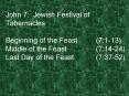 John 7: Jewish Festival of Tabernacles Beginning of the Feast(7:1-13) Middle of the Feast(7:14-24) Last Day of the Feast(7:37-52) PowerPoint PPT Presentation