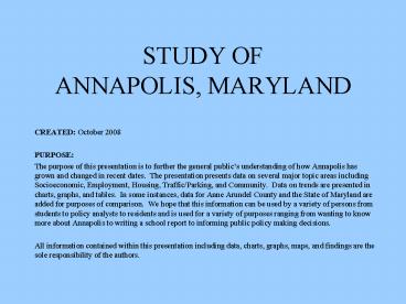 STUDY OF ANNAPOLIS, MARYLAND